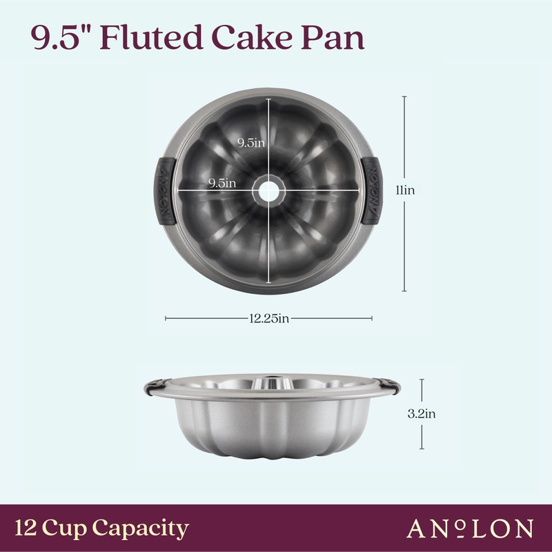 Anolon Advanced Nonstick Fluted Mold Baking Pan, 9.5 Inch, Gray,