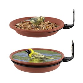 keshow Tree Mounted Bird Trays Terrace Bird Feeder Plastic Tree Mounted Bird Bath Bowl (2 Pot and 2 Bracket)