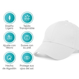 Tiernelle Gorra para Bebe. Gorro de bebé para protección Solar para la Cabeza y Ojos. Suave, cómodo y Ligero. Ropa Bebe niño o Bebe niña. Disponible en 3 Colores. (Blanco)