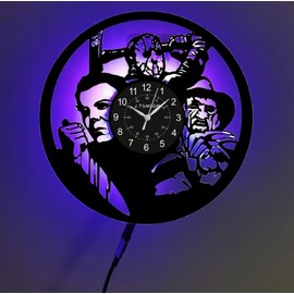 LED Backlit Vinyl Record Wall Clock, Horror Movie Characters Design, 12-inch Diameter, Black