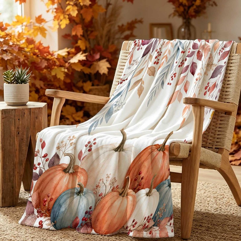 Fall Throw Blanket Soft Cozy Autumn Leaves Pumpkin Blankets and