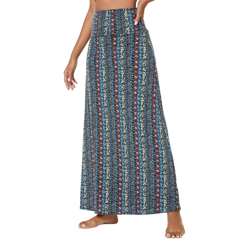 Women's Summer High Waist Boho Yoga Maxi Skirt Elastic Pull