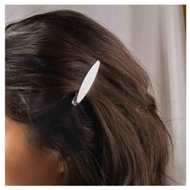 Xduargs Boho Metal Oval Hair Barrette Silver Oval Pin Side Clip Vintage Flat Duckbill Clips Simple Geometric Blank Hairpin Decorative Hair Accessories for Women Headdress