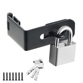 GEMASP Door Lock Hasp Latch, 90 Degree Solid Iron Safety Packlock Drawer Hasp Lock Latch, Extra Thick Gate Lock Hasp with Keys Brushed Finish (2.24 Inch, Black)