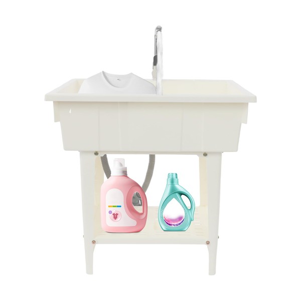 KOLHGNSE Utility Sink Laundry Tub with Washboard & Hot Cold