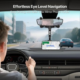 SOOPII Rearview Mirror Phone Holder for Car, 360° Rotating and Retractable Rear View Mirror Phone Mount with Adjustable Length, Universal Car Phone Holder for 4-7 Inch Cell Phones (Detachable)