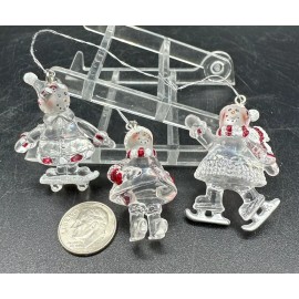 UNknown Lot of 3 Fun in the Snow Snowman Christmas Ornaments 1.5" Clear Plastic Ornament