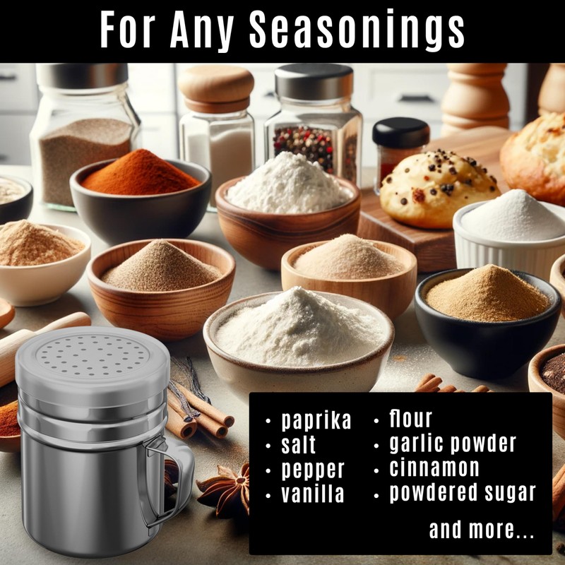 CUSINIUM 10oz Stainless Steel Salt Pepper Dredge Shaker - with