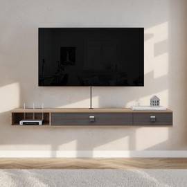 Pmnianhua Floating TV Shelf,55'' Wall Mounted Floating TV Stand Unit Media Console Wall TV Console Cabinet Media Entertainment Shelf with 2 Doors TVs up to 60 inch Flat Screen (Walnut)