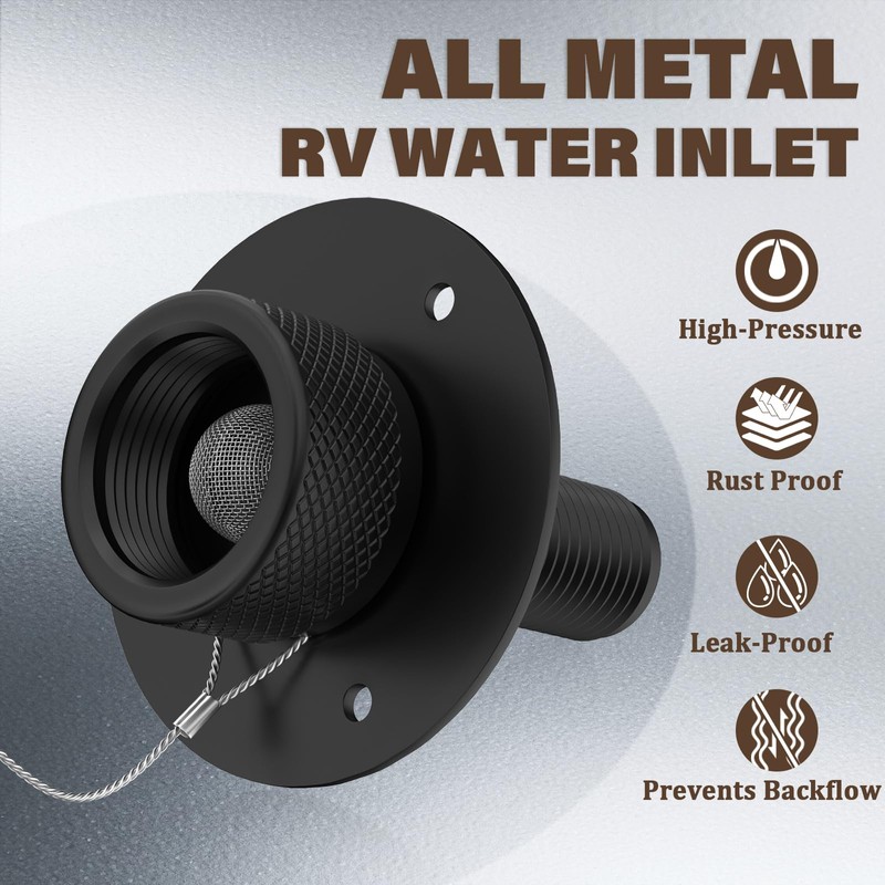MINGOR-Style RV City Water Inlet with Check Valve Matte Black