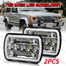 Unbranded Pair 5x7" 7x6 LED Headlights For Jeep 84-2001 Cherokee XJ /For 86-1995 Wrangler