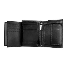 RAS WALLETS Mens RFID Blocking Soft Leather Trifold Purse Credit Card Holder Id Window and Coin Pouch 503 (Black)