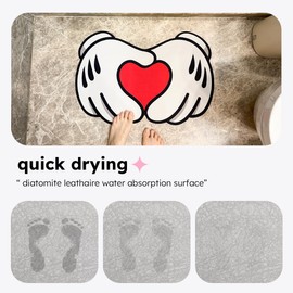 Yangyuq Cute Anime Bath Mat, Love Heart Diatomite Rug for Bedroom Kitchen Preppy Dorm Decor, Non Slip Washable Quick Drying Floor Rug, Funky Unique Bathroom Decor (16"x24", Love in Hand)