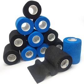 GSPCARE Two Colours Self Adherent 12 Rolls 7.5cm X 4.5m Elastic Cohesive Bandages Used For Vet Wrap, Human Sports Care Include Wrist, Ankle, Knee ( 6 Rolls Blue, 6 Rolls Black )