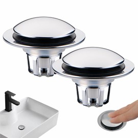 2 Pack Chrome Sink Drain Stopper,Glimflorus Universal 2-in-1 Pop Up Bathroom Sink Stopper with Hair Catcher and Strainer for 1 1/8"-1 1/2" Drain Holes