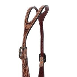 Showman Artisan SPLIT EAR HEADSTALL Medium Leaf Tooled Leather Dual Copper Buckles