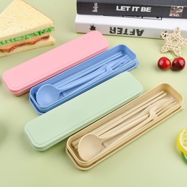 Portable Plastic Cutlery with Case, Reusable Utensils Set for Adults，Travel Spoon Chopstick Forks Tableware, Great for Celebrate Holidays Picnics Travel and Daily Use (4 pcs)