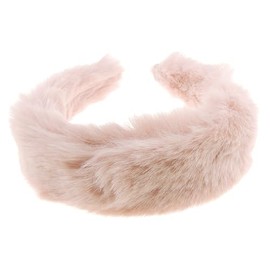 Womens Girls Thick Wide Soft Plush Faux Fur Fabric Boho Vintage Look Winter Christmas Birthday Wedding Bridesmaid Party Headpiece Accessories Hairband Head Hair Headband Alice Band (Baby Pink)