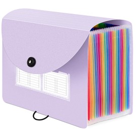 Sooez 24 Pockets Expanding File Folder with Blank Labels, According File Organizer with Expandable Cover, Desktop Accordion Folders Letter A4 Paper Document Storage Organizer, Purple