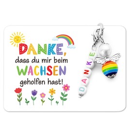 BOOMTOP Teacher Gift Keyring Farewell Gift Educator Teacher Rainbow Pink Guardian Angel Pendant Small Thank You Gift Christmas Childminder Nursery Farewell, Thanks, Unit size