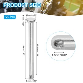 PATIKIL 4 x 50 mm Single Hole Clevis Pins, 20 Pcs 304 Stainless Steel Flat Head Pin for Hitch Pin Lock Link Hinge Systems, Silver