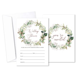 Gold Foil Greenery Bridal Shower Invitations With Envelopes, Minimalist Wedding Invites, Bridal Shower Invitation For Engagement Bachelorette Party, Wedding, Set Of 25 -B02