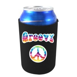 Groovy Peace Collapsible Can Coolie (Black)