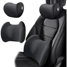 2 en 1 Soporte Lumbar para Auto, Almohada de apoyo lumbar para coche, cojín de apoyo cómodo para la espalda, 100% espuma viscoelástica para silla de oficina (Almohada de cabeza + almohada lumbar）