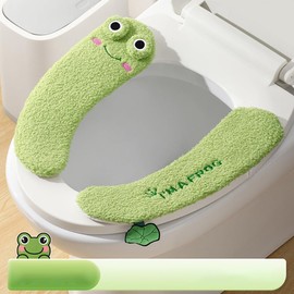 Cute Frog Toilet Seat Cover, Thickened Winter Warm Toilet Mat, Full Coverage, Soft & Comfortable, Universal Fit for All Toilet Types, Easy to Clean, Anti-Slip PU Backing (Green)