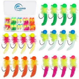 Crappie Jigs Fishing Lures Kit Feather Jigs Chenille Tail Hand-Tied Marabou Jigs 1/8oz 20pcs 5 Colors Fishing Hair Jigs Fly Fishing Lure for Panfish Sunfish Walleye