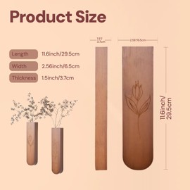 Woparty Wood Wall Vase Set of 2, 11.6 x 2.52 x 1.37 inch for Dried Flowers and Faux Greenery Plants for Bathroom,Kitchen,Farmhouse,Dining Room Wall Decor