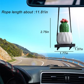 KHGUZ Cactus Fleshy Car Mirror Hanging Ornament, Cute Resin Swing Potted Plant Succulent Vehicle Rear View Pendant, Automobile Interior Decorative Accessories, Universal Fit (StyleB)