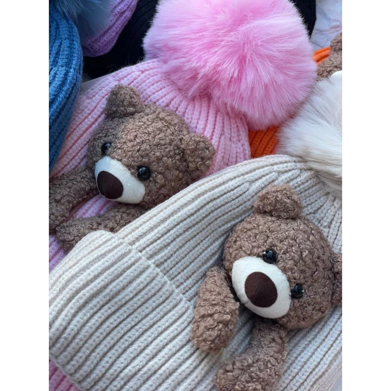 KH Gorro Dos Pompones Oso Tierno Niñas Niños Unisex Invierno