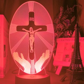 3D Jesus Kreuz Fernbedienung 16 Farben Nachtlichter Illusion Acryl LED Tisch Nachttisch Lampe Kinder Schlafzimmer Schreibtisch Dekor Geburtstag Geschenke Spielzeug für Kinder