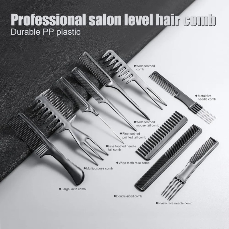 10 Piezas Peines Para Barbero Estilista Profesional Negro