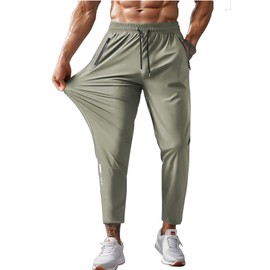 Hidkat Men's Hiking Pants Quick-Dry Lightweight Sweatpants Outdoor Fishing Pants Water Resistant with Zipper Pockets Khaki