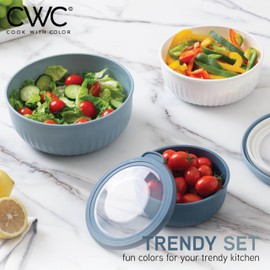 COOK WITH COLOR Prep Bowls - Wide Mixing Bowls Nesting Plastic Meal Prep Bowl Set with Lids - Small Bowls Food Containers in Multiple Sizes (Blue Grey)