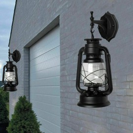 Lantern Wall Sconce Rusty Patina Finish, Exterior Antique Lantern Porch Light Wall Light Fixture Waterproof Lantern Wall Mount Lamp Bronze for House Farmhouse Loft Courtyard Retro Outside Decor