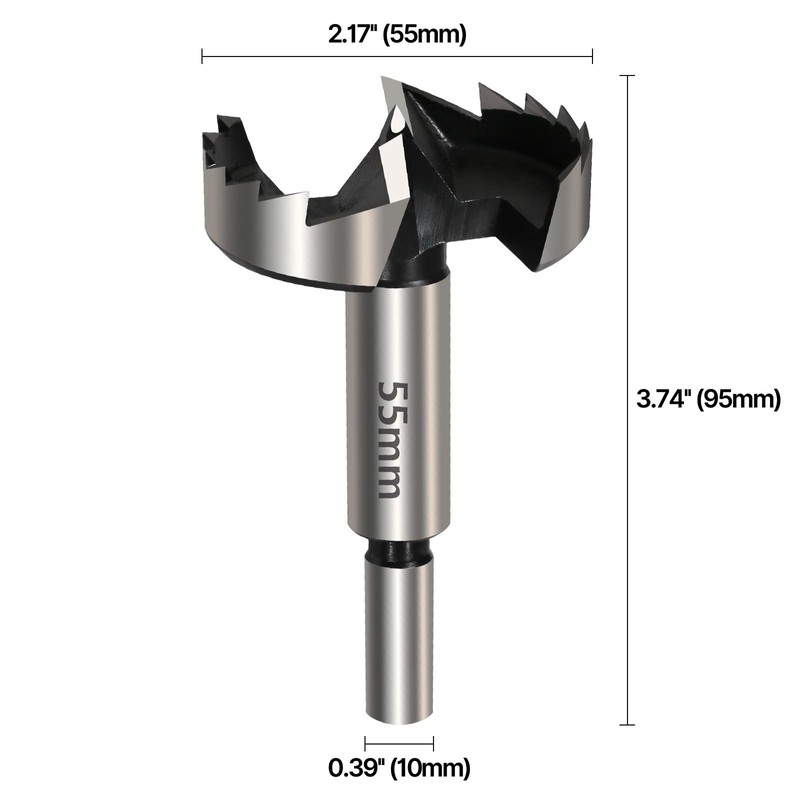 Vearter 55mm Forstner Drill Bit, High Carbon Steel Multi-Tooth Woodworking