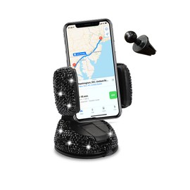 CGEAMDY Bling Autotelefonhalter, 360 Grad Drehung Glitzer Strass Dekoration Smartphone Handy Halter, Multifunktionaler Autotelefonhalter Für Frauen Und Mädchen (Schwarz)