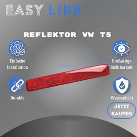 Easy Link Reflector Rear Reflector Bumper Left Compatible with VW T5 Transporter Caravelle Multivan 2003-2012 7E0945105C 7E0945105