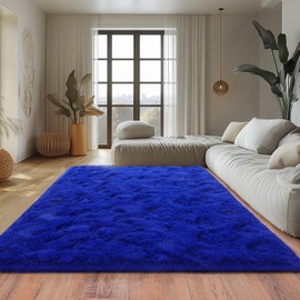 Blue Fluffy Area Rugs for Bedroom, Soft Shaggy Carpets for Living Room, Upgrade Anti-Skid Fuzzy Rugs for Kids' Room, Perfect Decor for Modern Home 4x6 Feet