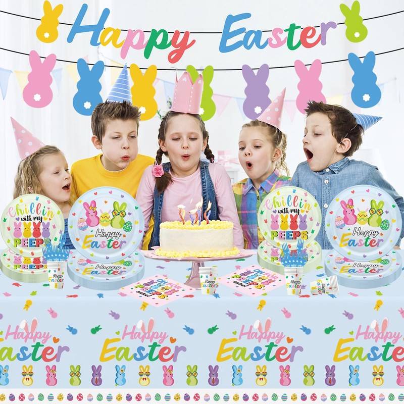124pcs Easter Party Decorations Set Include Happy Easter Banner Chillin