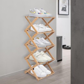 Akloya Vertical Shoe Rack Small, 5 Tier Portable Folding Shoe Storage Rack, Without Installation Free Standing Shoe Rack for Corridors, Bedrooms Living Room Corner and Small Spaces (5 Tier)