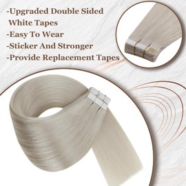 Hetto Tape in Hair Extensions Human Hair Remy Tape in Hair Extensions Blonde Tape in Human Hair Extensions Platinum Blonde #60 14inch 40g 20pcs