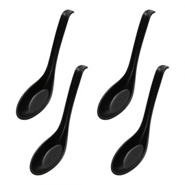 ONLYKXY 4 Pieces Plastic Black Soup Spoons, Japanese Chinese Wonton Rice Soup Spoons