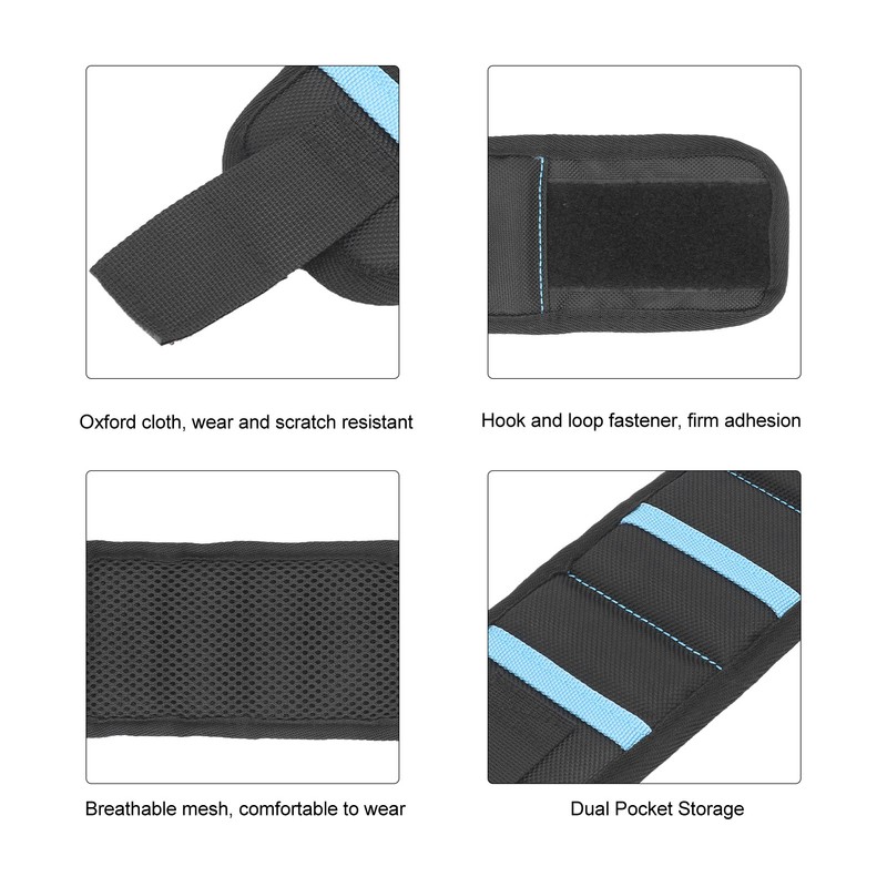5 Grids Magnetic Wristband 20 Strong Magnets Tool Holder Black