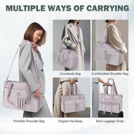 RAINSMORE Tote Bags for Women Nylon 15.6 Inch Laptop Bags Large Water Resistant Handbags Teacher Bag for Work Travel College Daily Use Grey Pink