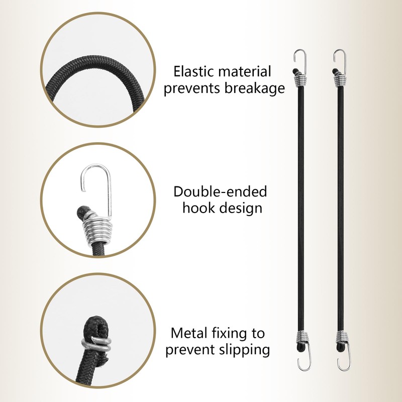 20 PCS Small Bungee Cords with Hooks, Black Adjustable Bungee