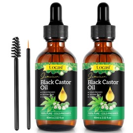 Uocasi Aceite de ricino negro jamaicano, paquete de 2, 100% puro y orgánico, prensado en frío en botellas de vidrio para el crecimiento del cabello, nutrición de cejas e hidratación de la piel, 4.04 onzas